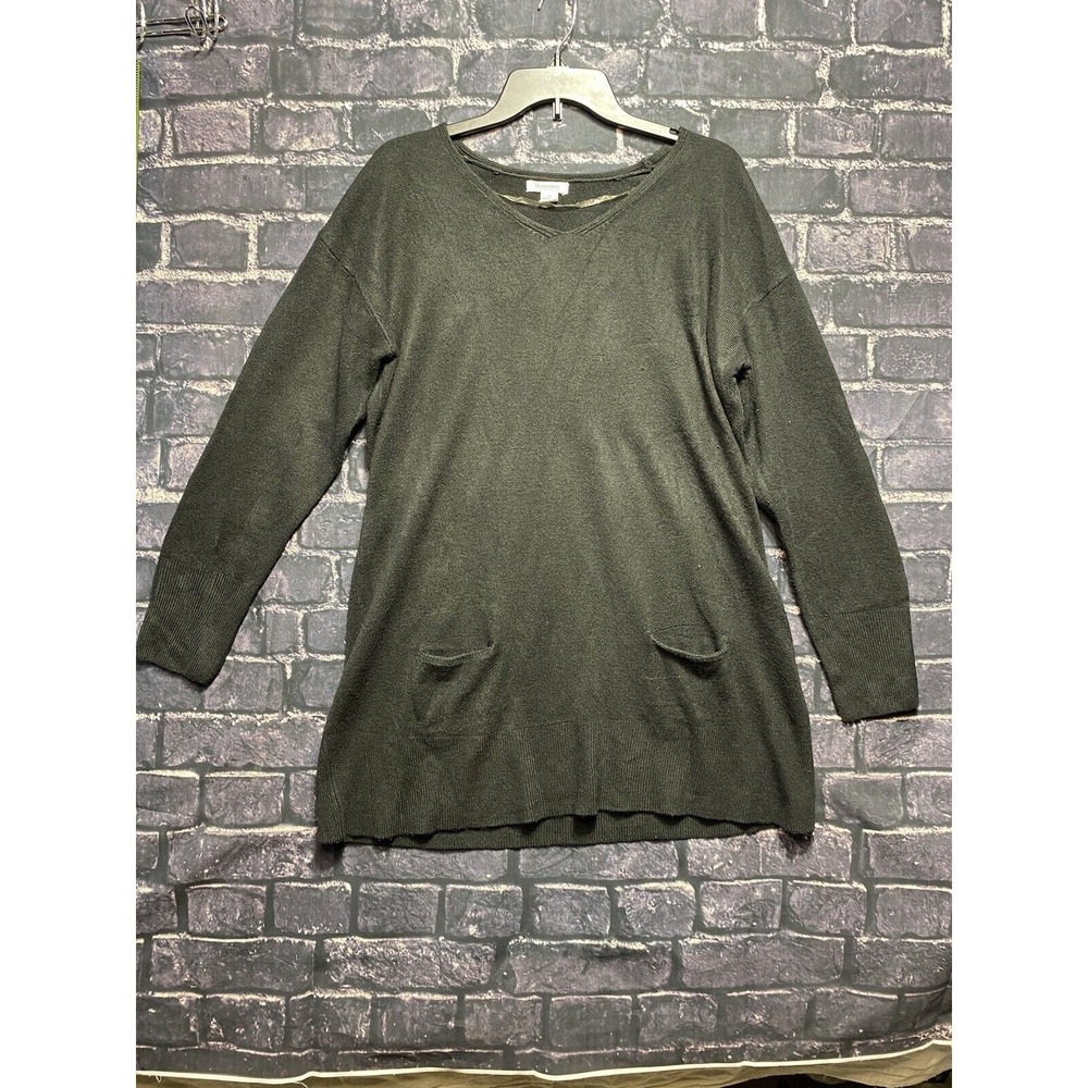 Hampshire Studio Tunic Sweater Womens XL‎ Black Pockets Pullover Heritage Cozy